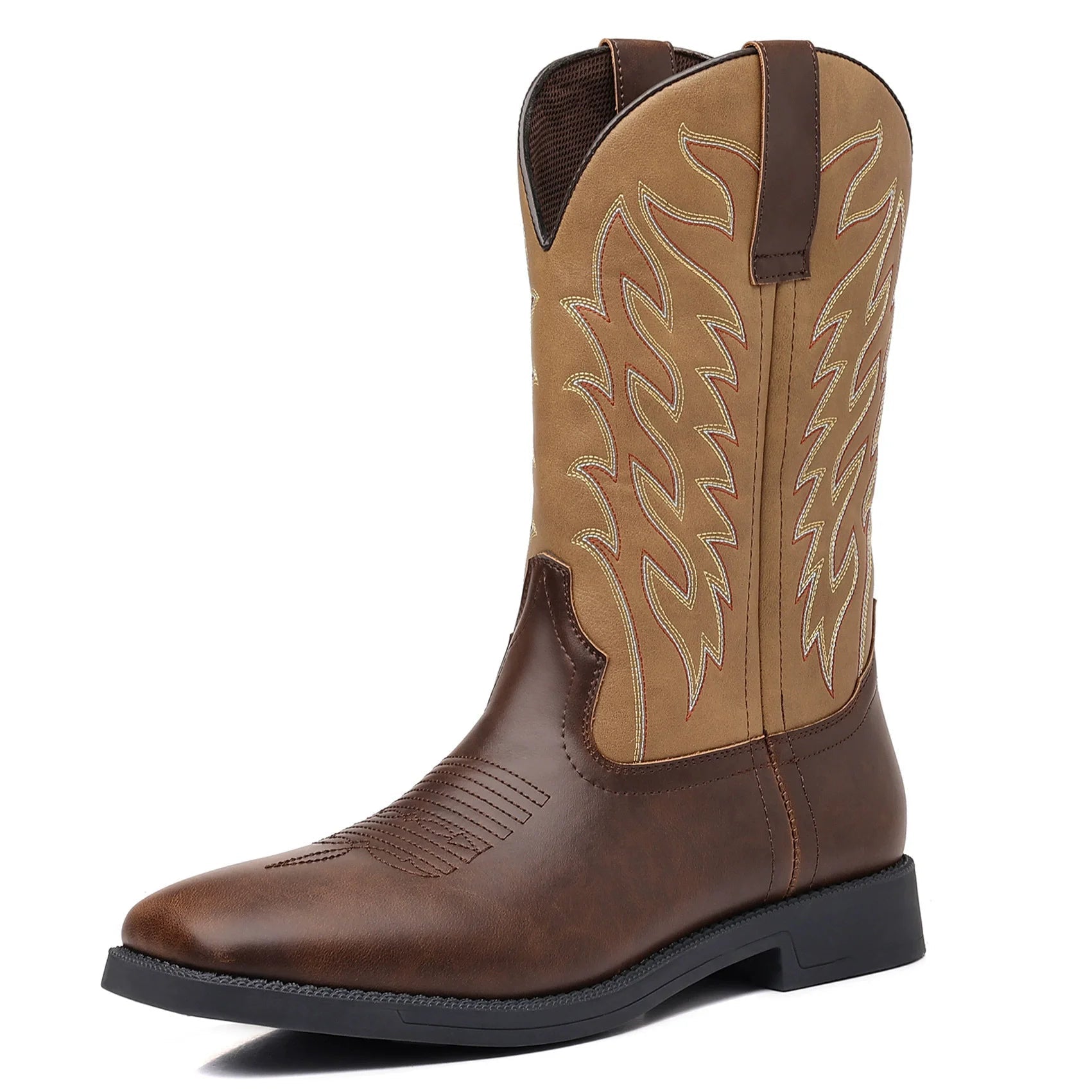 TimberRanch | Men’s Western Cowboy Boots with Embroidered Mid-Calf Square Toe Design 5