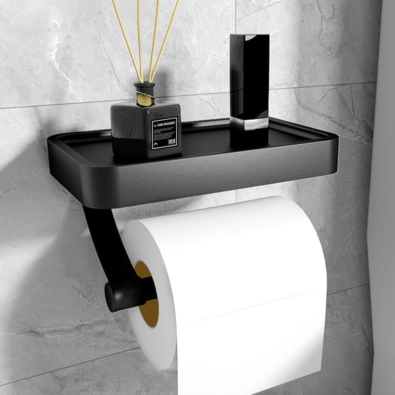 Toilet Roll Holder with Black Metal Shelf 0
