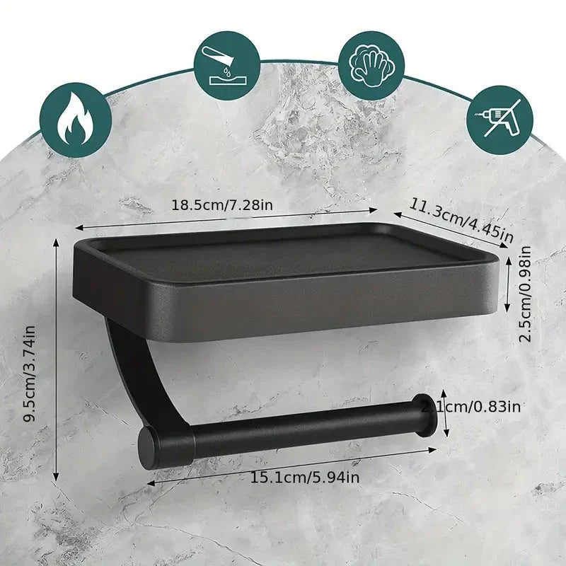 Toilet Roll Holder with Black Metal Shelf 2