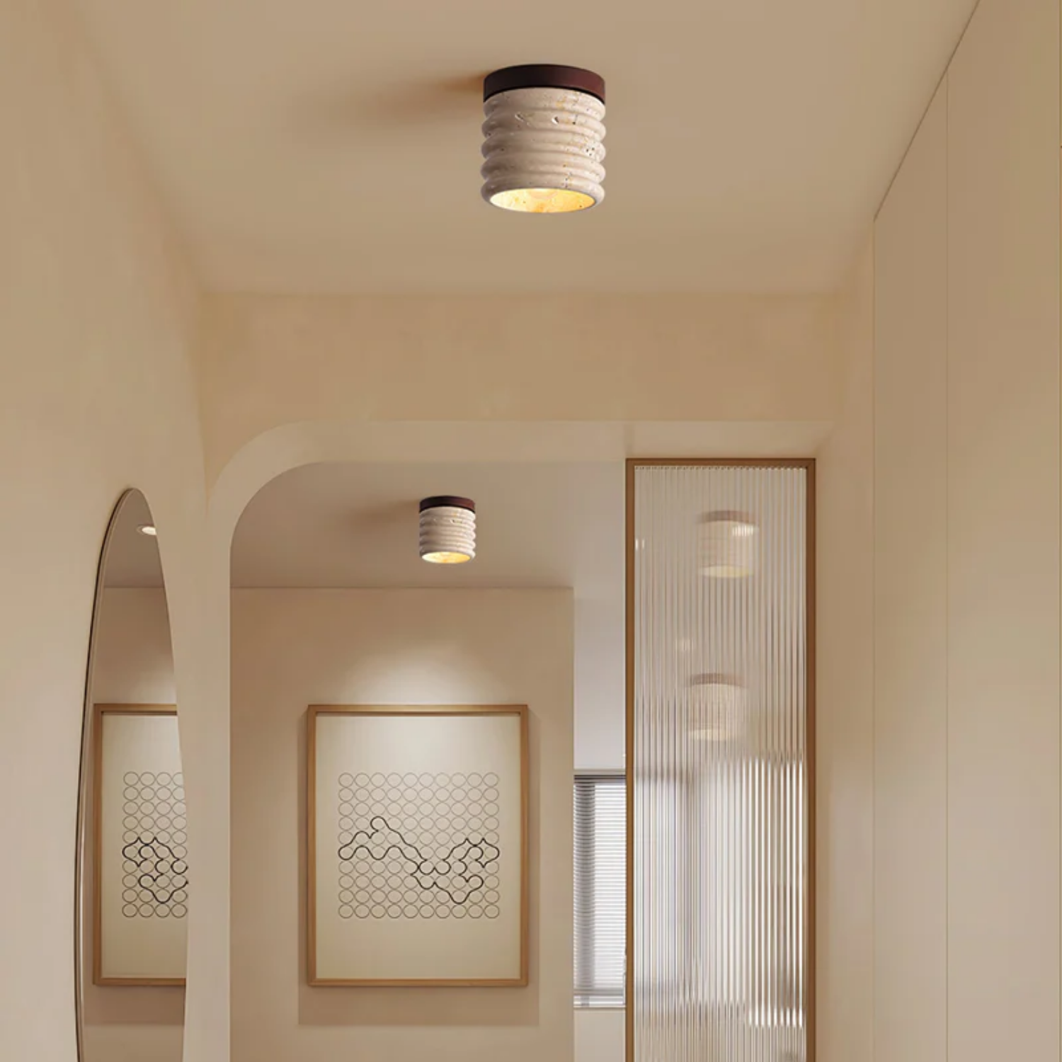 TravertineGlow | Elegant Rustic Natural Stone Flush Mount Ceiling Light 7