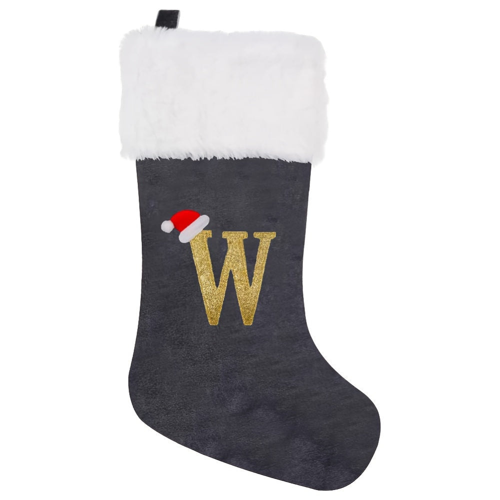 VelvetMonogram | Stylish Personalized Gray Christmas Stocking Decoration 11