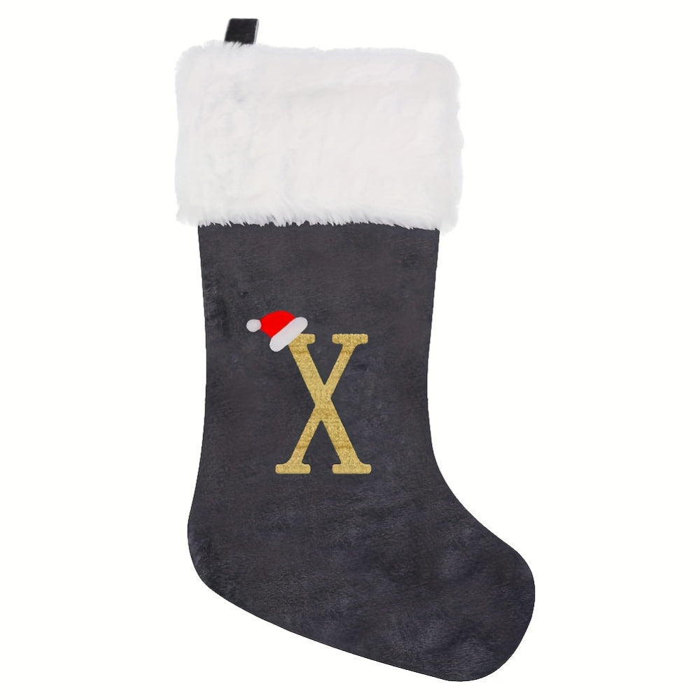 VelvetMonogram | Stylish Personalized Gray Christmas Stocking Decoration 12