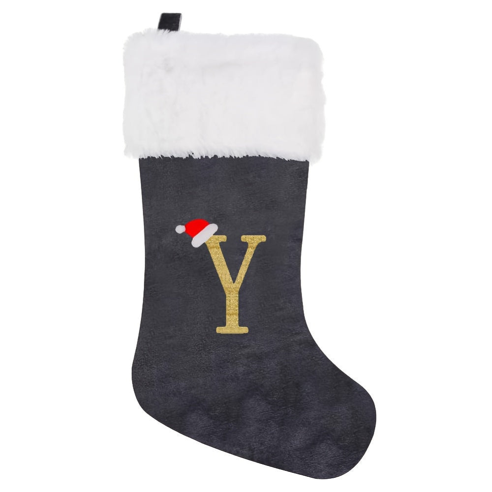 VelvetMonogram | Stylish Personalized Gray Christmas Stocking Decoration 13
