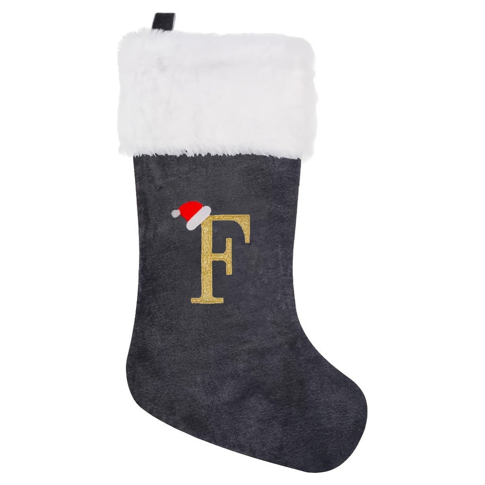 VelvetMonogram | Stylish Personalized Gray Christmas Stocking Decoration 15