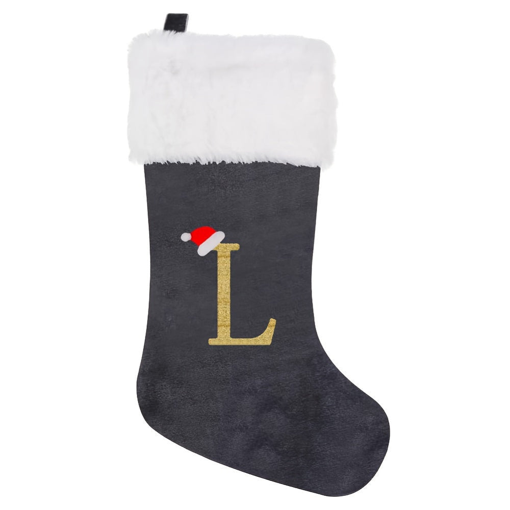 VelvetMonogram | Stylish Personalized Gray Christmas Stocking Decoration 18