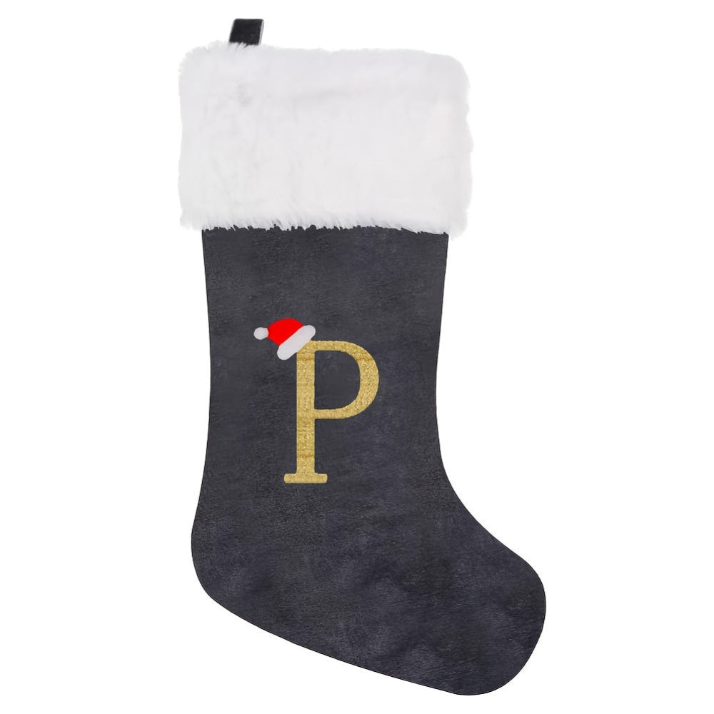 VelvetMonogram | Stylish Personalized Gray Christmas Stocking Decoration 21