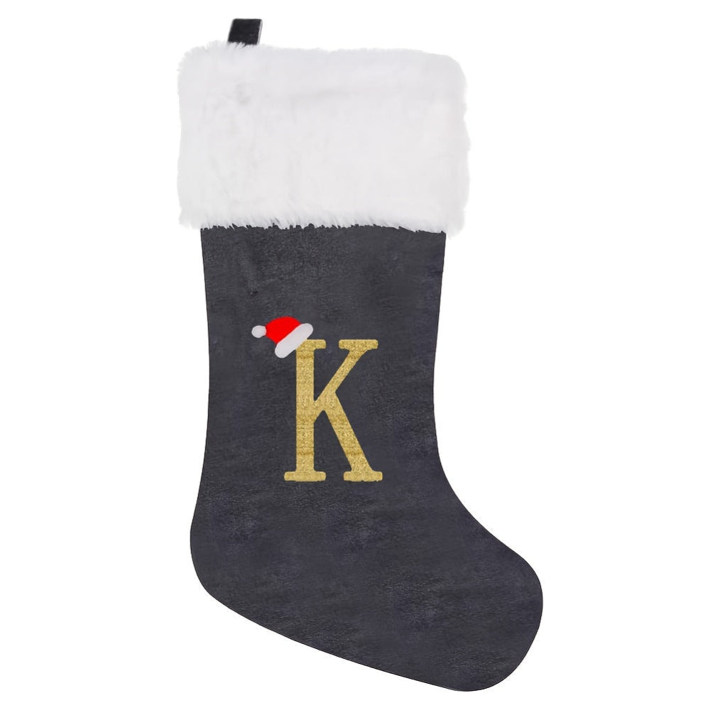 VelvetMonogram | Stylish Personalized Gray Christmas Stocking Decoration 22