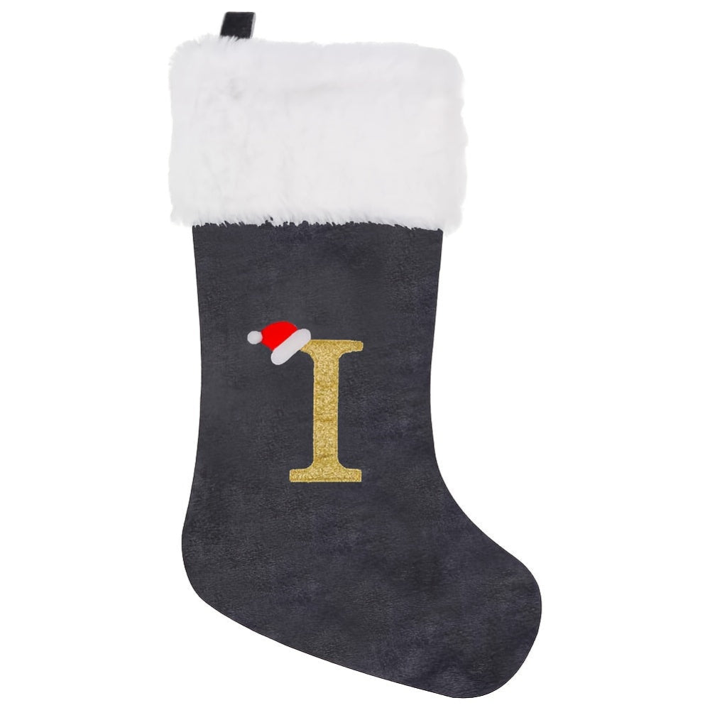 VelvetMonogram | Stylish Personalized Gray Christmas Stocking Decoration 23