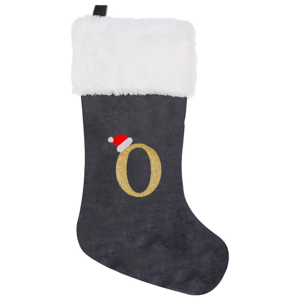 VelvetMonogram | Stylish Personalized Gray Christmas Stocking Decoration 25