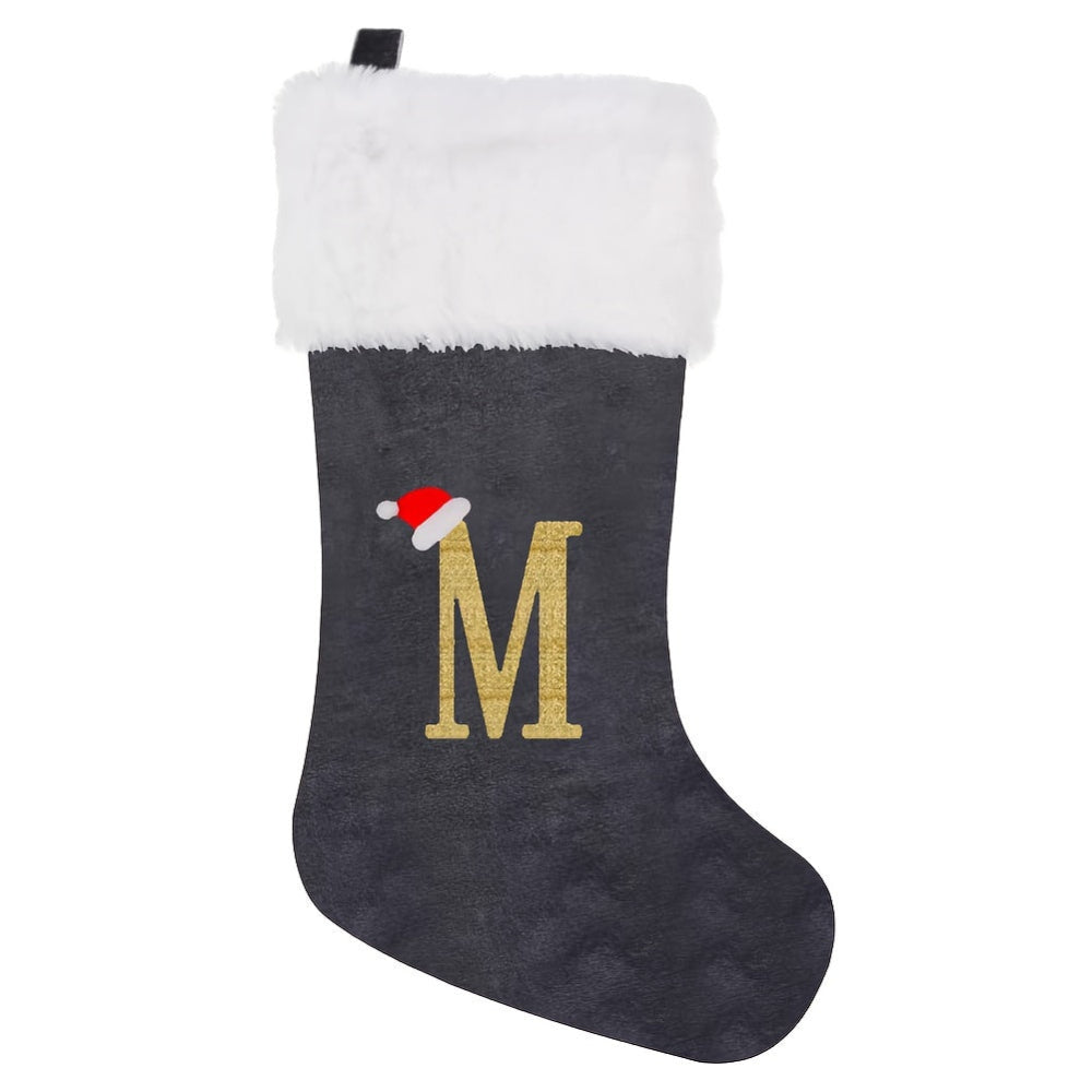 VelvetMonogram | Stylish Personalized Gray Christmas Stocking Decoration 26