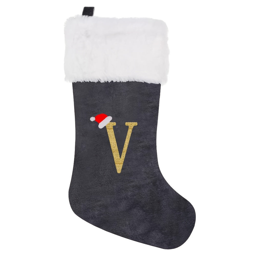 VelvetMonogram | Stylish Personalized Gray Christmas Stocking Decoration 28