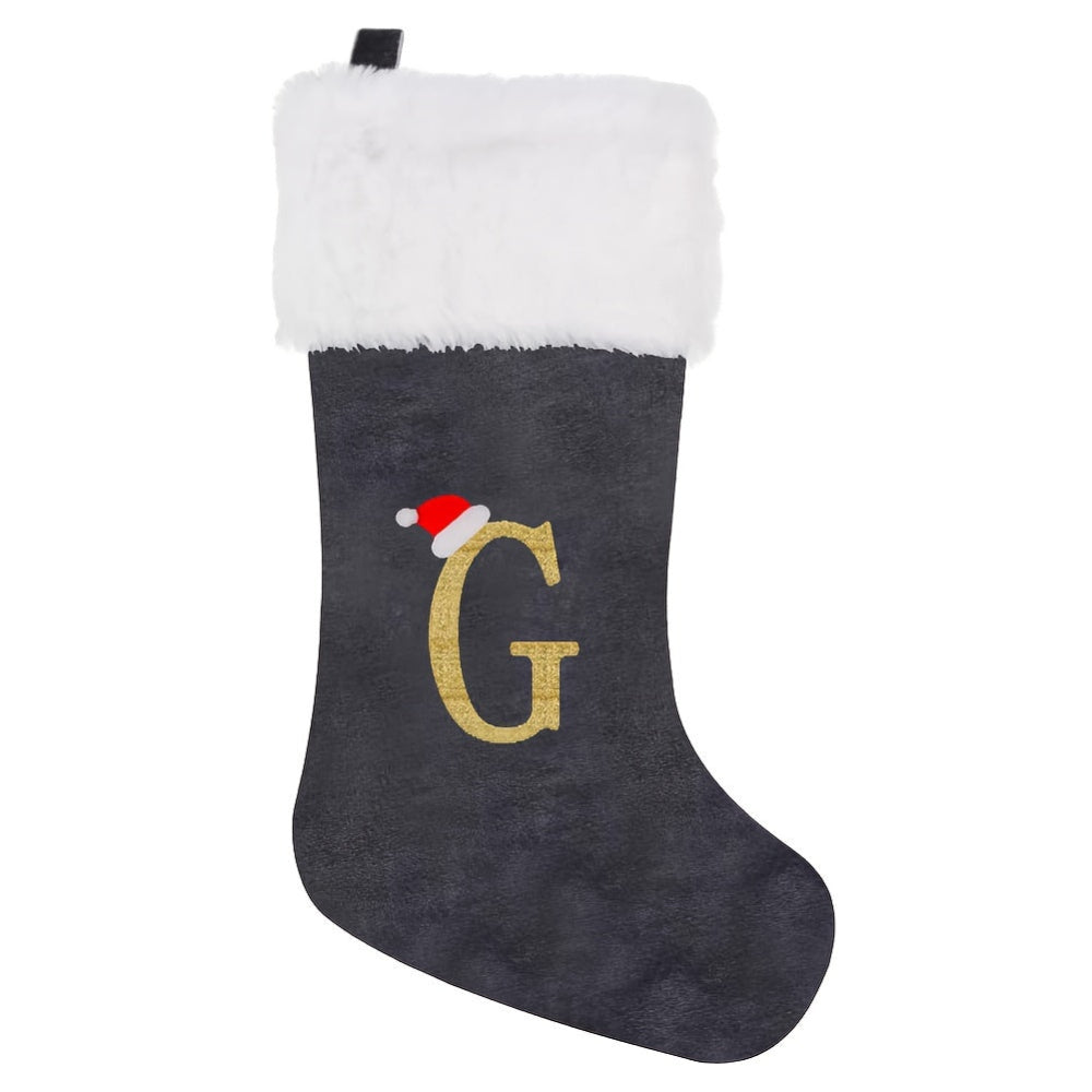 VelvetMonogram | Stylish Personalized Gray Christmas Stocking Decoration 29