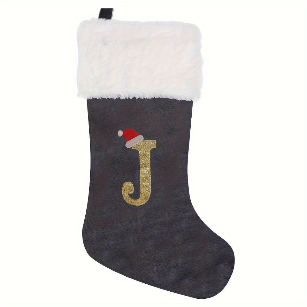 VelvetMonogram | Stylish Personalized Gray Christmas Stocking Decoration 30