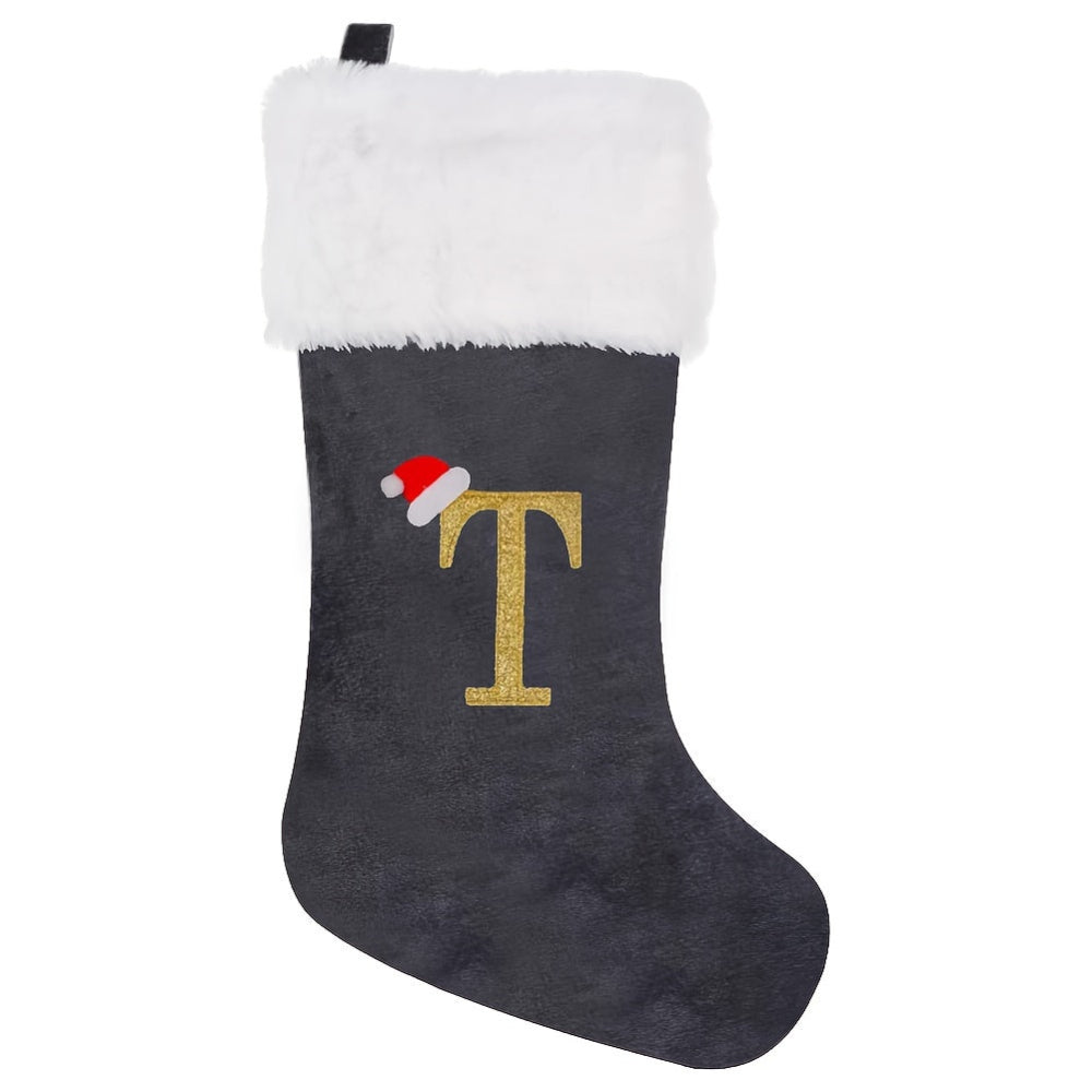 VelvetMonogram | Stylish Personalized Gray Christmas Stocking Decoration 31