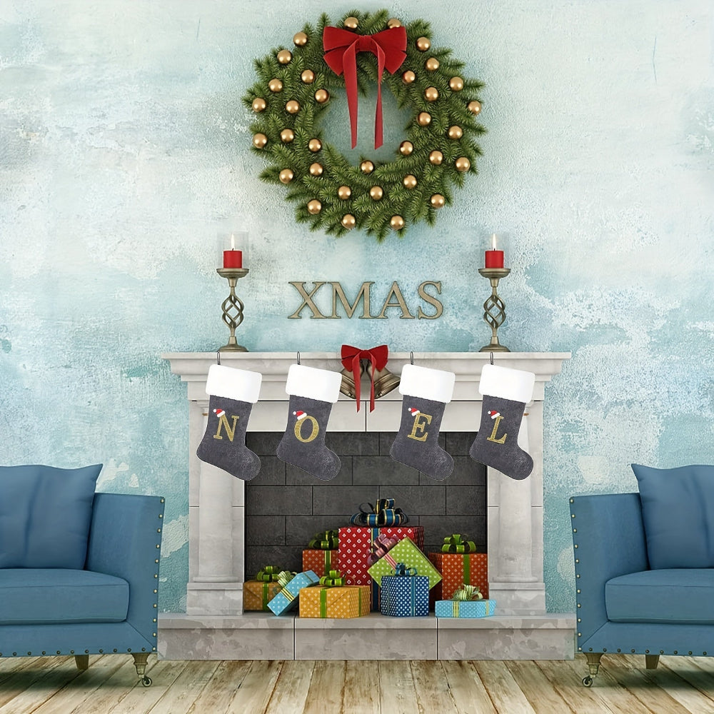 VelvetMonogram | Stylish Personalized Gray Christmas Stocking Decoration 5
