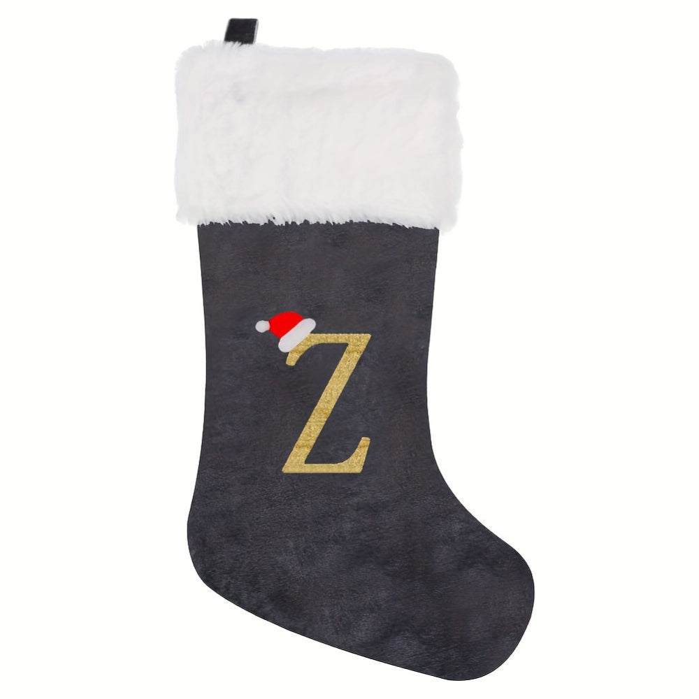 VelvetMonogram | Stylish Personalized Gray Christmas Stocking Decoration 9