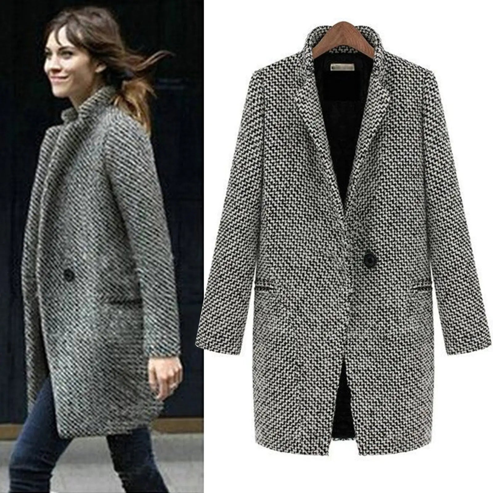 Veronica | Stylish Women's Houndstooth Wool Coat with Elegant Design 1
