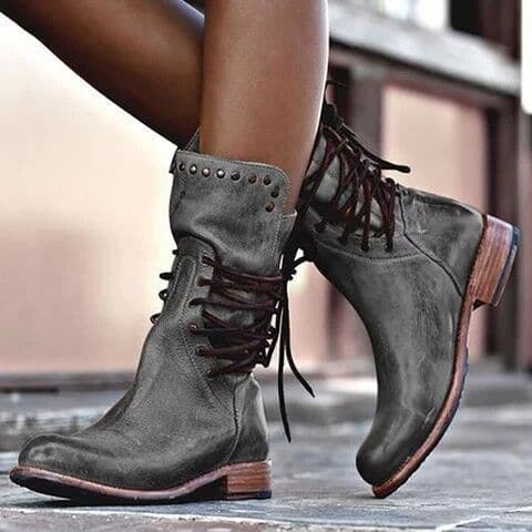 Vintage Leather Calf-Height Women's Boots – Stylish Brown Footwear for All-Day Comfort 1
