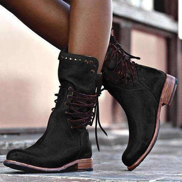 Vintage Leather Calf-Height Women's Boots – Stylish Brown Footwear for All-Day Comfort 2