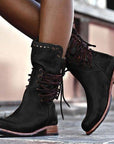 Vintage Leather Calf-Height Women's Boots – Stylish Brown Footwear for All-Day Comfort 2