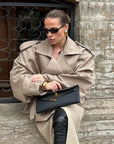 Vintage Women's Short Trench Coat with Turn-Down Collar and Shoulder Pads – Stylish Women's Jacket 0