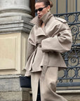 Vintage Women's Short Trench Coat with Turn-Down Collar and Shoulder Pads – Stylish Women's Jacket 2