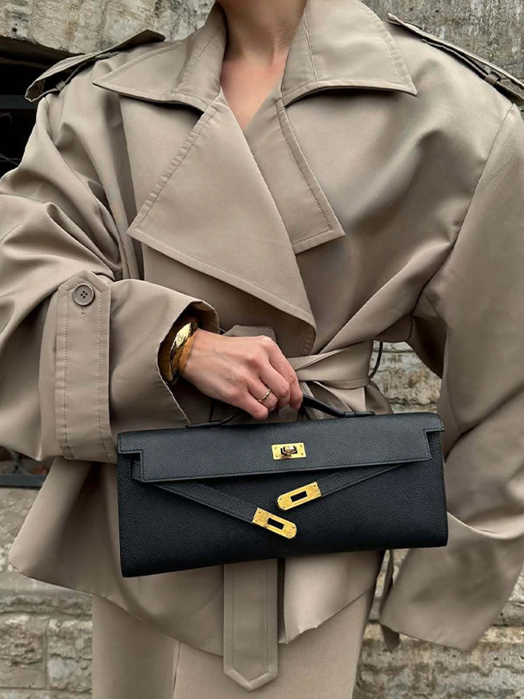 Vintage Women's Short Trench Coat with Turn-Down Collar and Shoulder Pads – Stylish Women's Jacket 5