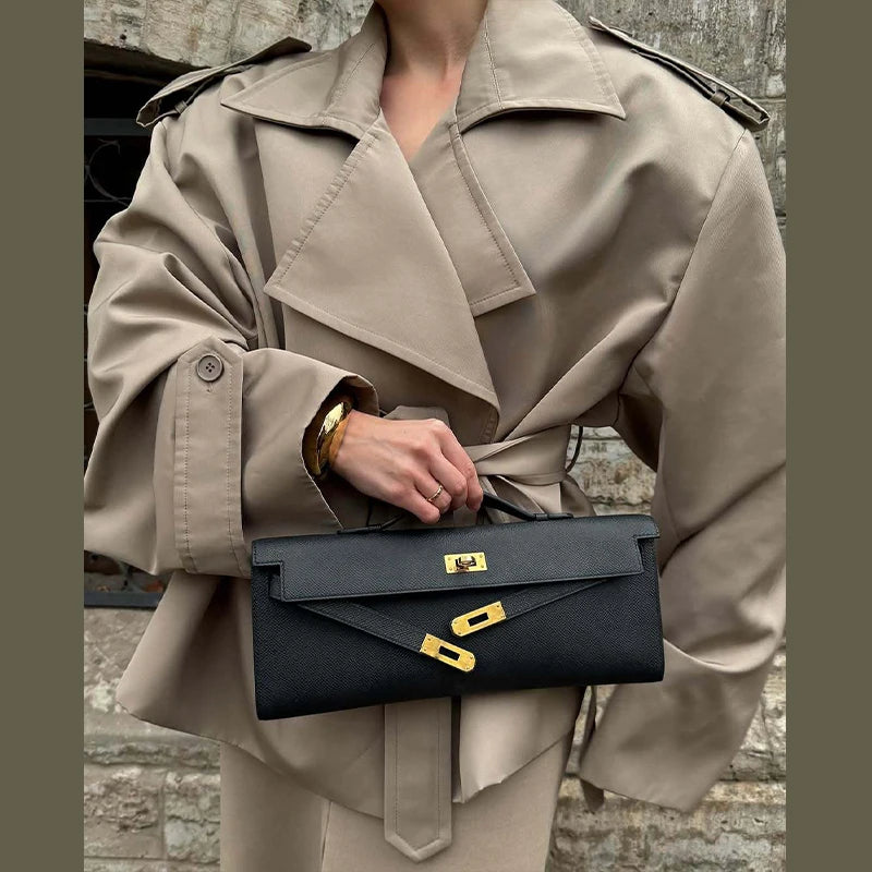 Vintage Women's Short Trench Coat with Turn-Down Collar and Shoulder Pads – Stylish Women's Jacket 6