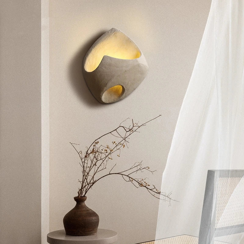 Wabi-Sabi Inspired Cement Wall Sconce Light – Modern LED Wall Lamp for Serene Interior Decor 3