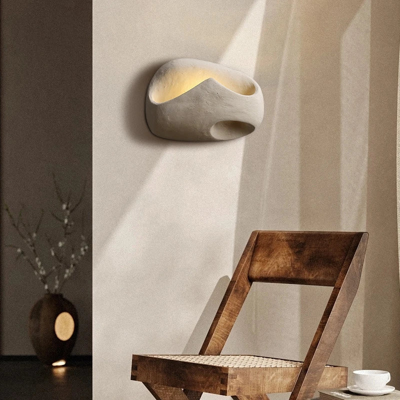 Wabi-Sabi Inspired Cement Wall Sconce Light – Modern LED Wall Lamp for Serene Interior Decor 5