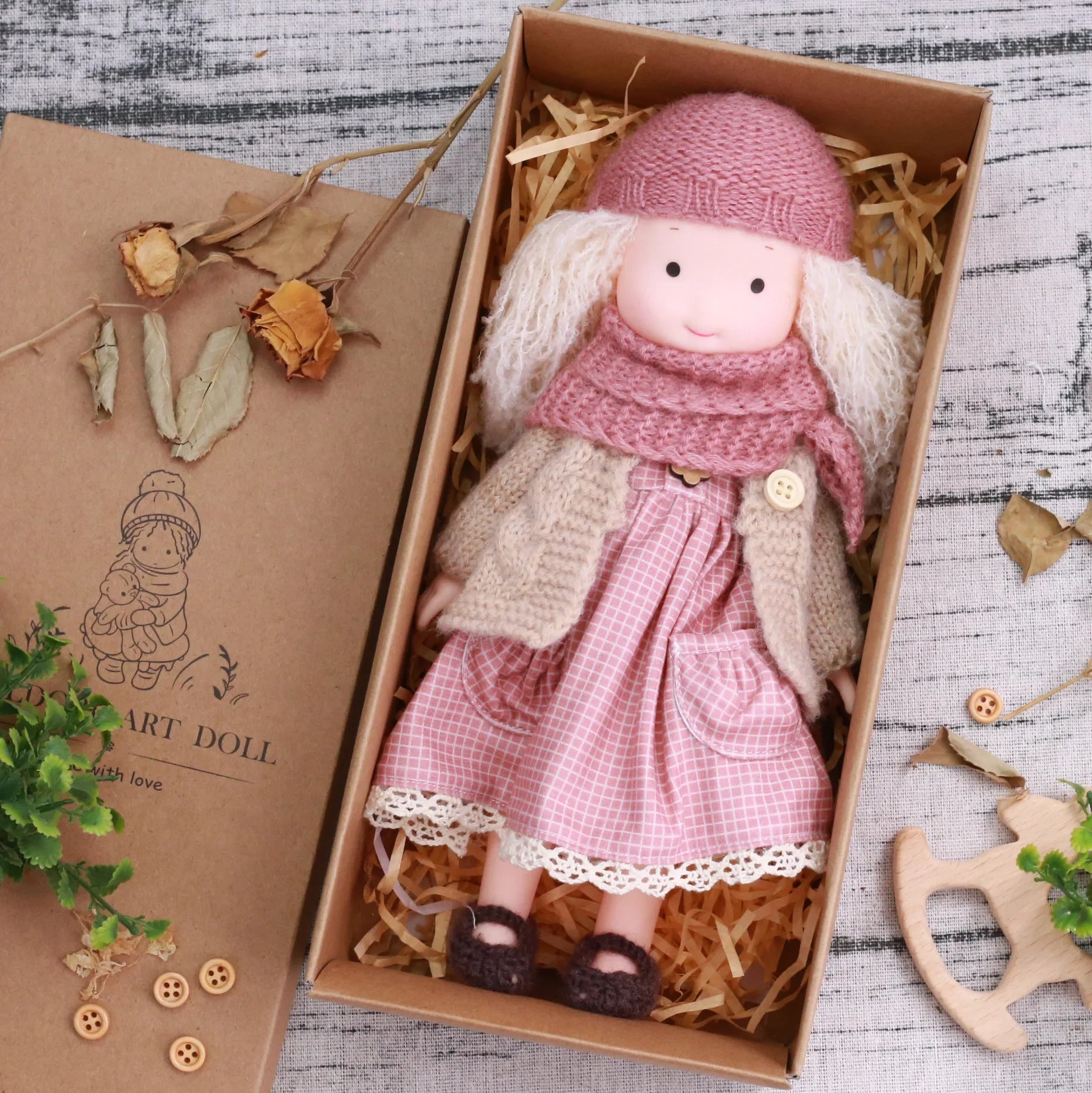 Waldorf Handmade Plush Dolls for Baby Doll Toys Cute/Fun Dresses with Scarf Vinyl Dolls for Girls Birthday Gift Dress Up Doll 10