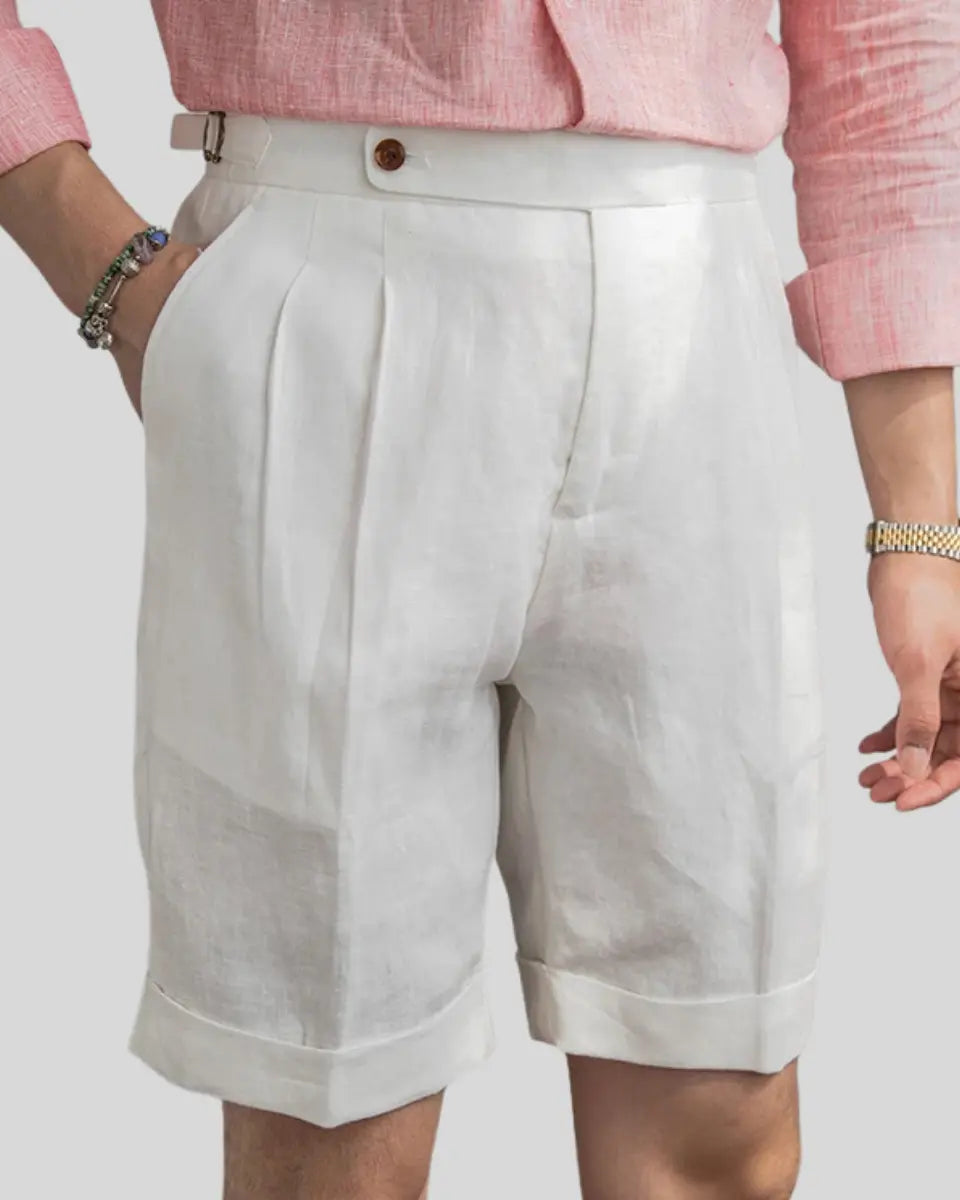 Ethan | Chic Elegant White Linen Shorts 2