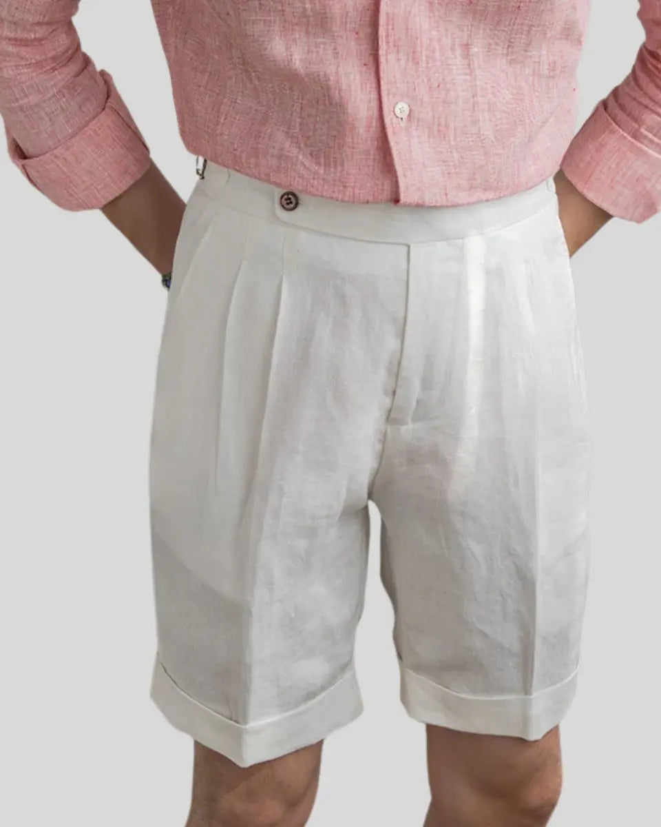 Ethan | Chic Elegant White Linen Shorts 3