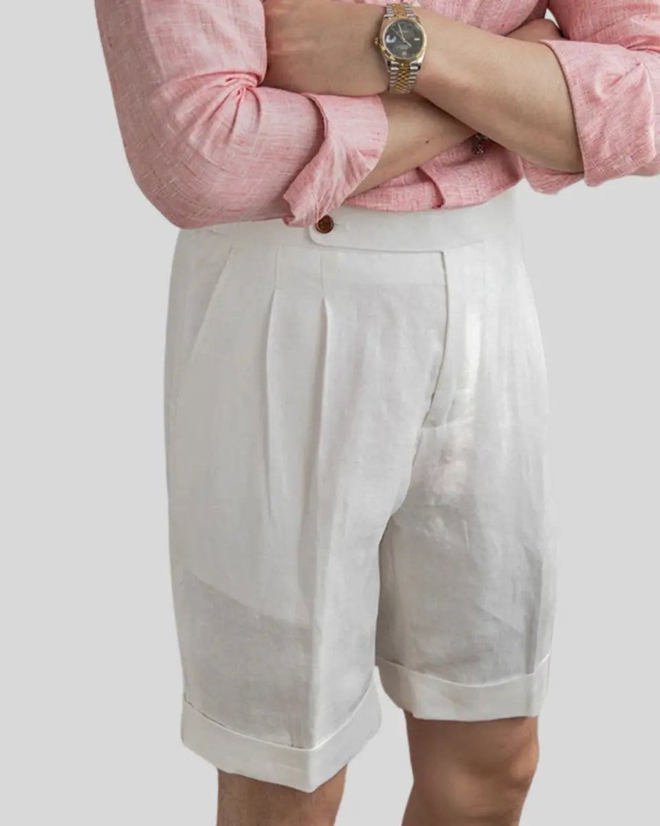 Ethan | Chic Elegant White Linen Shorts 5