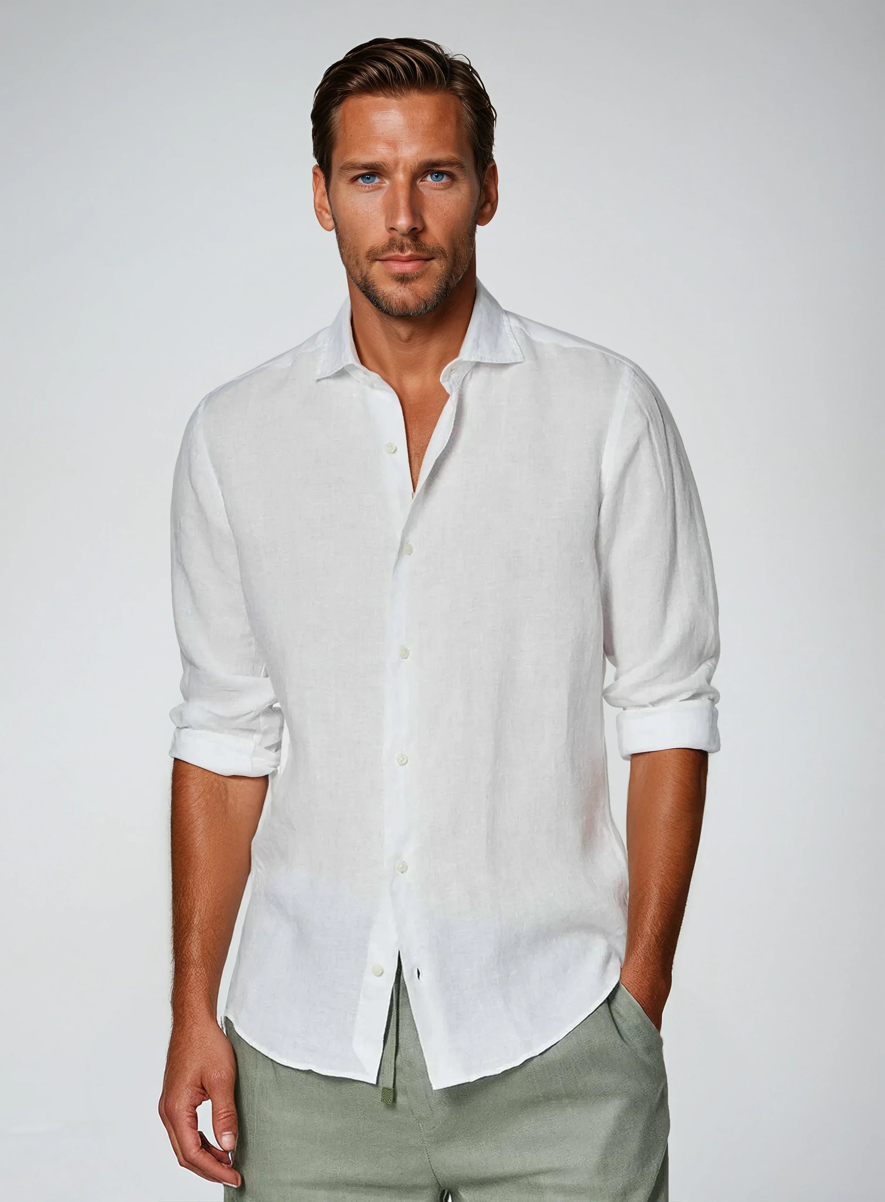 Ethan | Classic Breathable White Linen Shirt 1