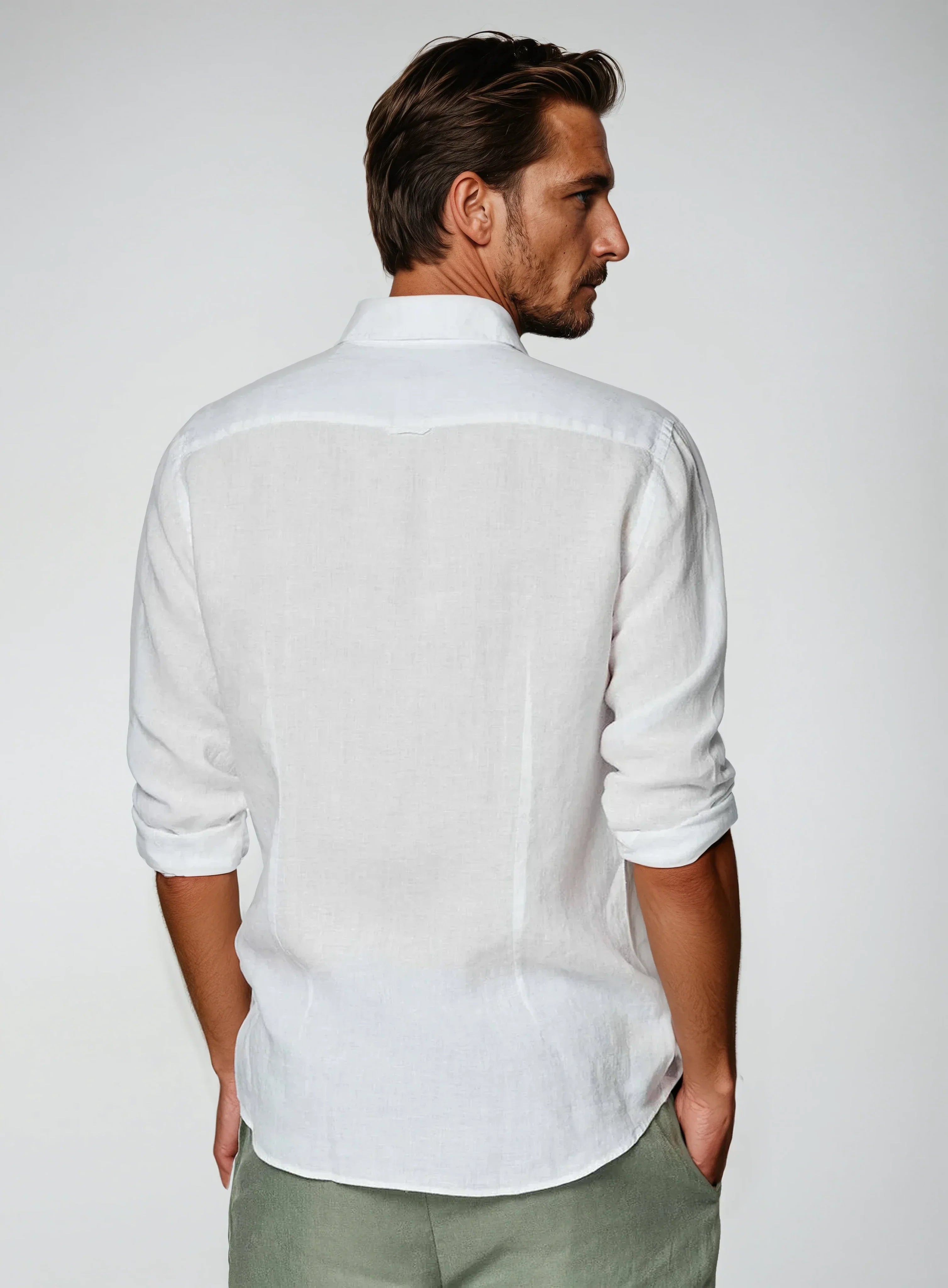 Ethan | Classic Breathable White Linen Shirt 2
