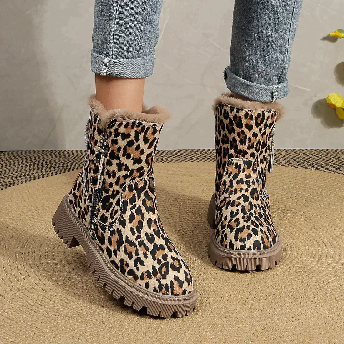 Winter Boots Women - Stylish Leopard Print Boots with Soft Lining and Platform Sole 0