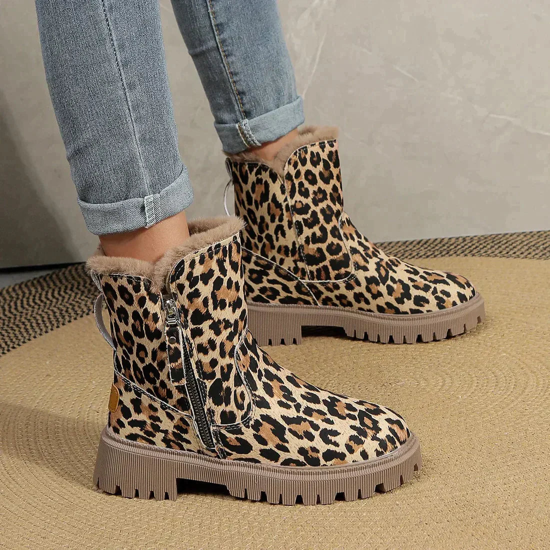 Winter Boots Women - Stylish Leopard Print Boots with Soft Lining and Platform Sole 1
