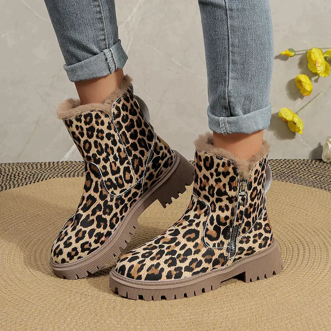 Winter Boots Women - Stylish Leopard Print Boots with Soft Lining and Platform Sole 3