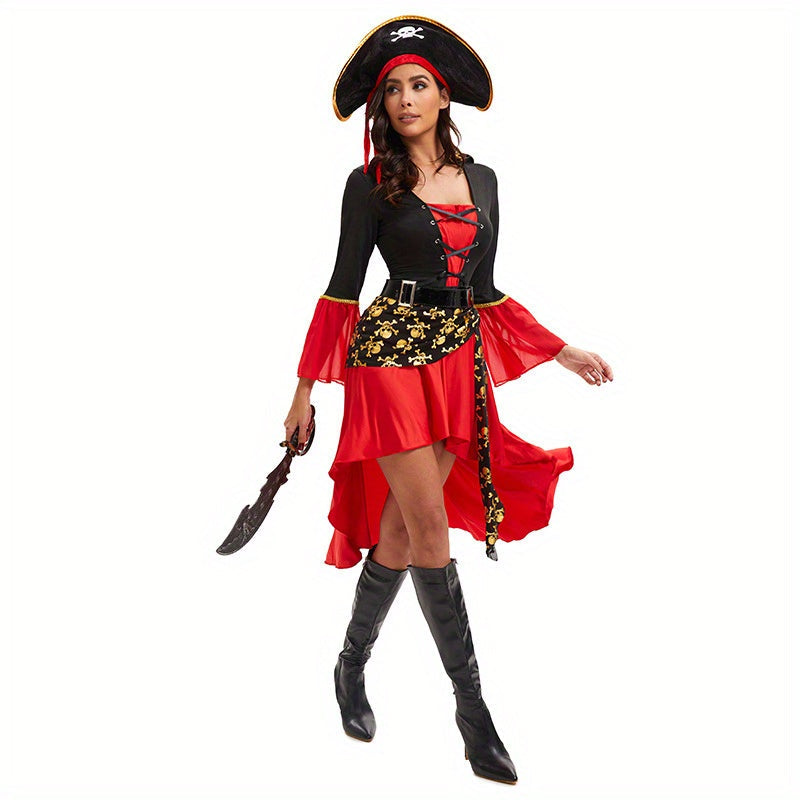 Women Pirate Lace-Up Halloween Costume Dress | Long Sleeve Asymmetrical 1