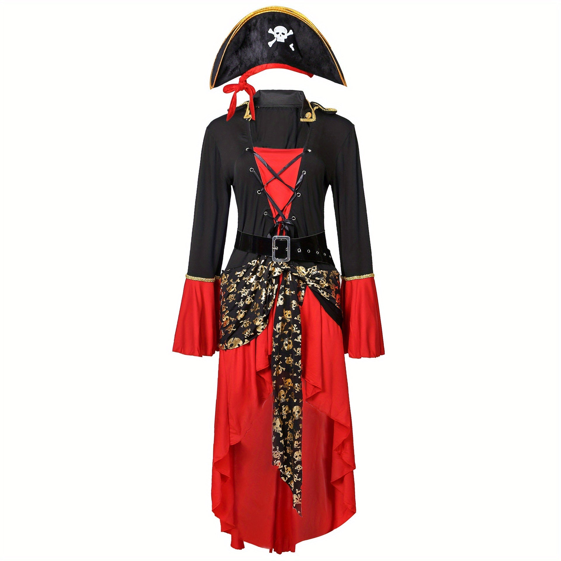 Women Pirate Lace-Up Halloween Costume Dress | Long Sleeve Asymmetrical 2