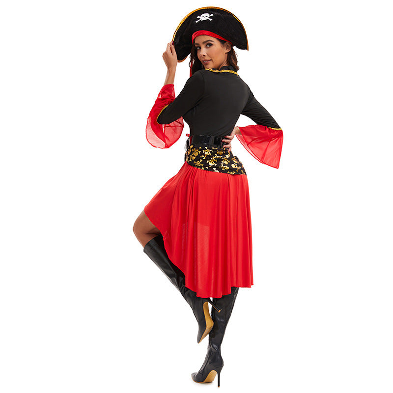 Women Pirate Lace-Up Halloween Costume Dress | Long Sleeve Asymmetrical 3