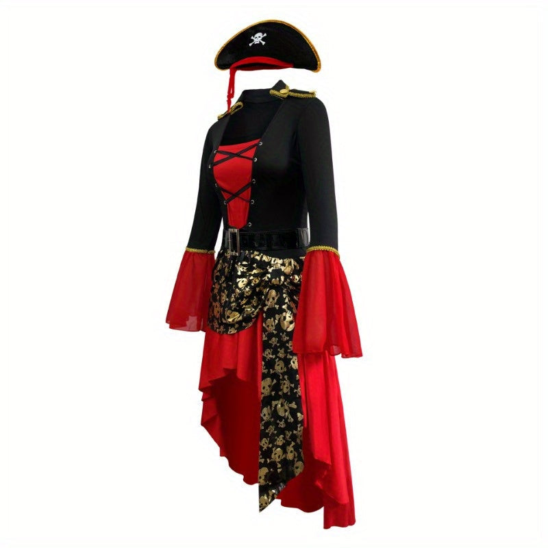 Women Pirate Lace-Up Halloween Costume Dress | Long Sleeve Asymmetrical 4