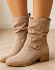 Women's Black Suede Knee High Boots – Comfortable Pleated Shaft Stylish Footwear 0