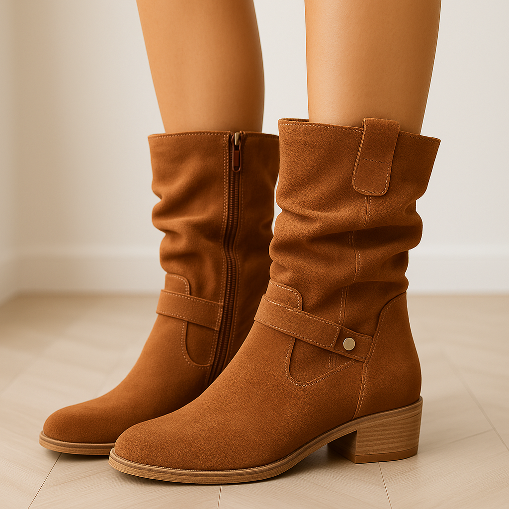 Women's Black Suede Knee High Boots – Comfortable Pleated Shaft Stylish Footwear 1
