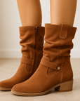 Women's Black Suede Knee High Boots – Comfortable Pleated Shaft Stylish Footwear 1