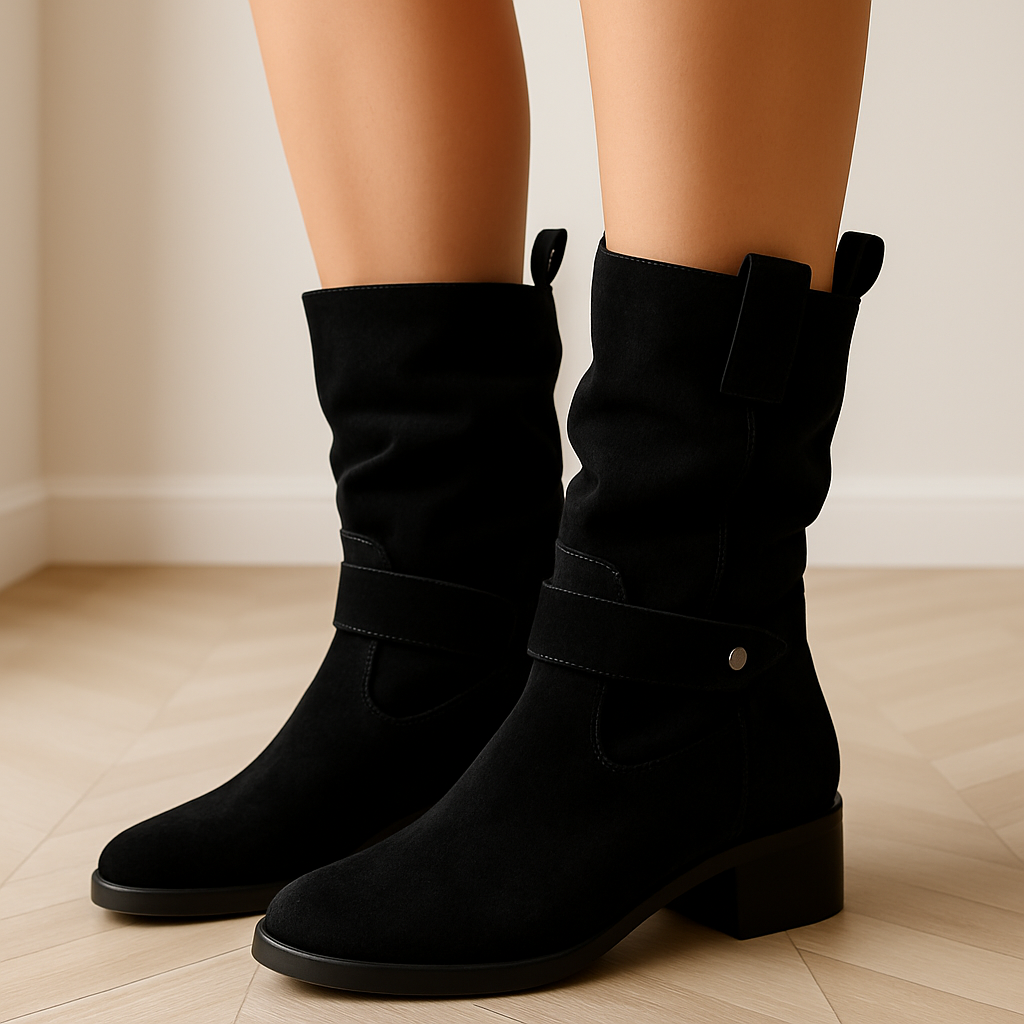 Women's Black Suede Knee High Boots – Comfortable Pleated Shaft Stylish Footwear 2