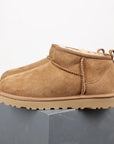 Women's Black Ultra Mini Platform Boots with Fur Lining - Stylish Leather Ankle Booties 1