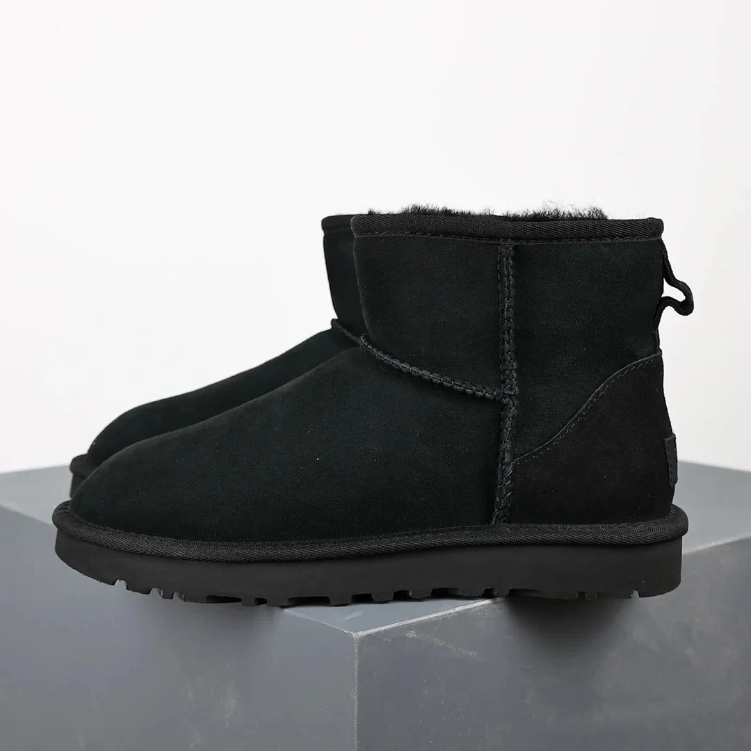 Women's Black Ultra Mini Platform Boots with Fur Lining - Stylish Leather Ankle Booties 3