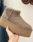 Women's Black Ultra Mini Platform Boots with Fur Lining – Stylish Ankle Booties for Winter 20